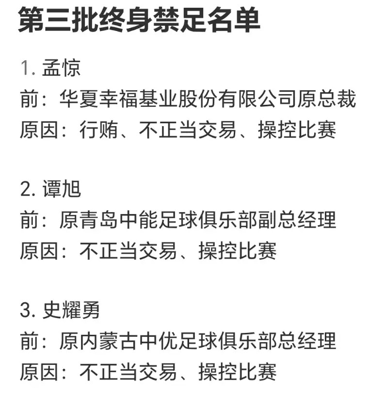 足协官宣！假赌黑第三批处罚名单！17人终身禁足1队追扣6分